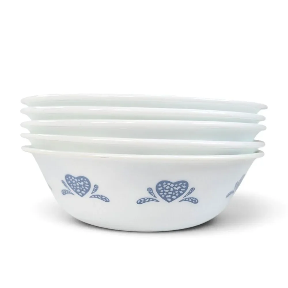 Corelle Corning Ware Blue Hearts Sponge 6.25 Inch Cereal Soup Bowls Set of 5 USA